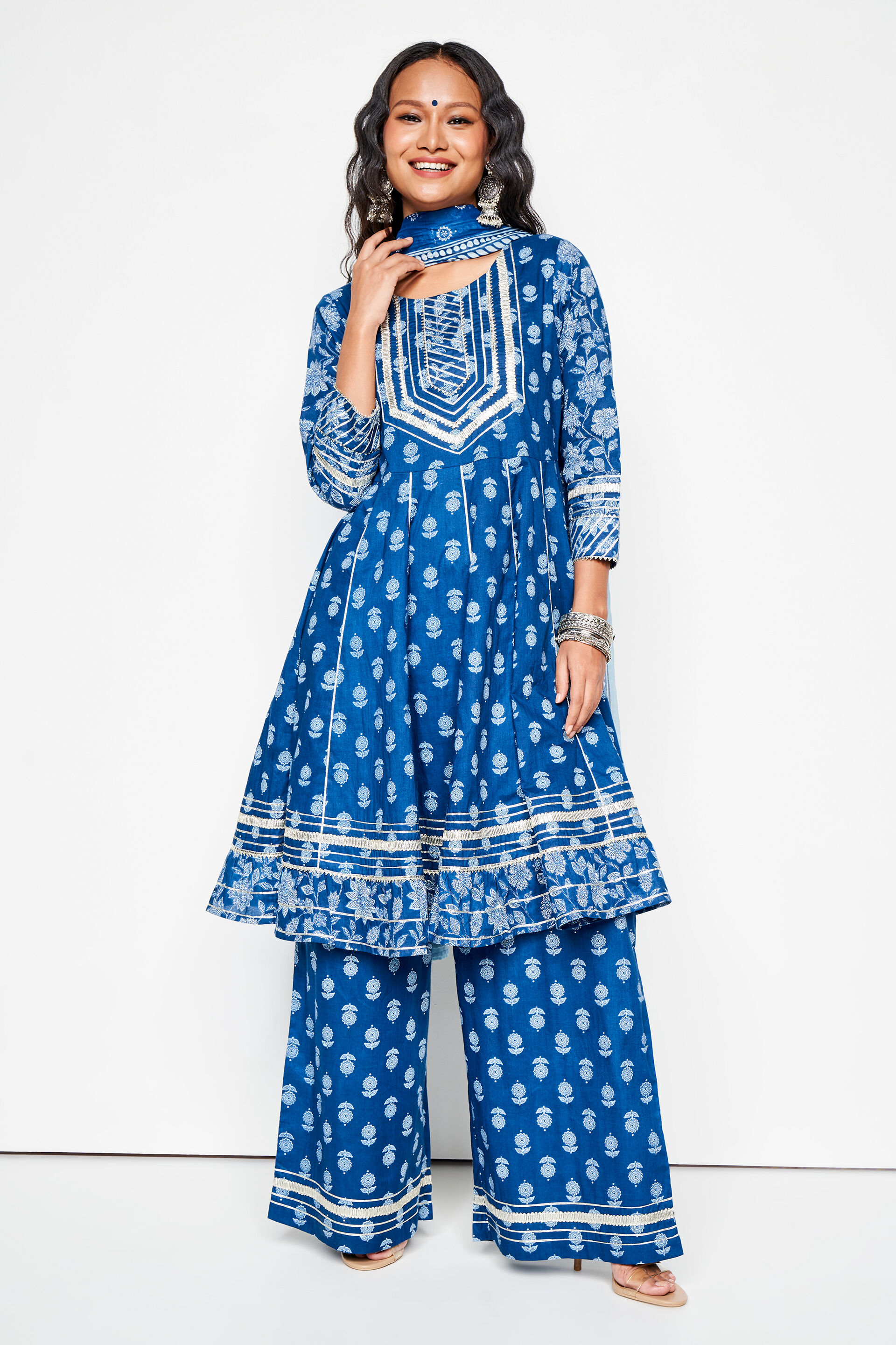 Buy our Blue Ethnic Motifs Flared Set 3 online from globaldesi.in SC FW23GA0573PCAM
